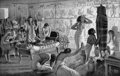 Scena di lutto al tempio funerario di Tutankhamon, Egitto, 1325 a.C.