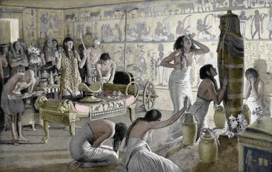 Scena di lutto al tempio funerario di Tutankhamon, Egitto, 1325 a.C.