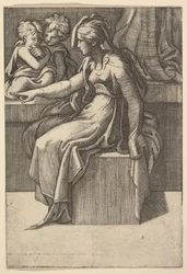 Donna seduta con due bambini, XVI secolo