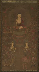 Shakyamuni Triade con i Sedici Protettori del Grande Sutra della Saggezza