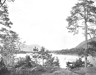 Montagna di Shelving Rock, Lago George, Stato di New York, USA, c. 1900