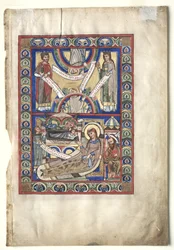 Foglio singolo estratto da un libro dei Vangeli: La Natività recto e San Matteo verso, c. 1190