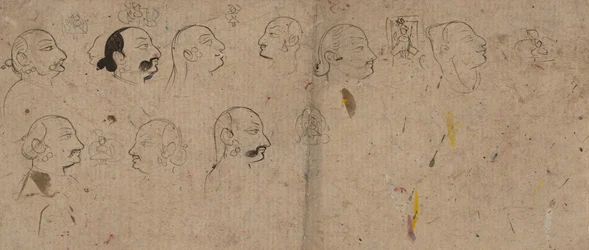 Pagina di schizzi di studi facciali, probabilmente Maharao Kishor Singh, ca. 1830