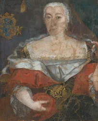Pittore slovacco della metà del XVIII secolo - Ritratto di una zemianka con mantello broccato