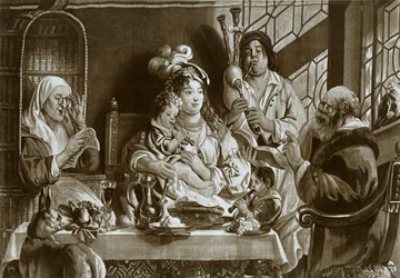 Flauti Soprano e Cornamuse, Arazzo di Bruxelles Disegnato da Jacobus Jordaens, 1948