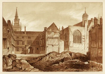Vista sud-est della Cappella di Guildhall e Blackwell Hall, Città di Londra, 1886
