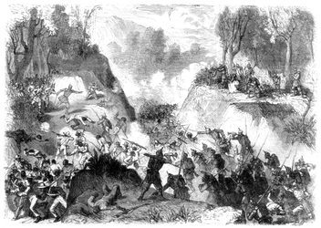 Truppe spagnole che combattono il popolo di Santo Domingo, nel passo di Monte Christi, 1864