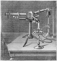 Apparecchio spettroscopico usato da Robert Wilhelm Bunsen e Gustav Robert Kirchhoff, c1895