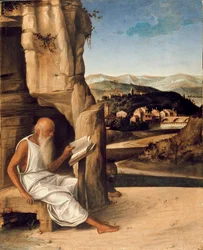San Girolamo che legge in un paesaggio, fine XV secolo