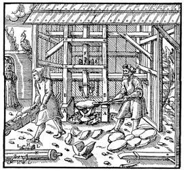 Stampo per rompere le torte di cupellazione di rame per ulteriori raffinazioni, 1556