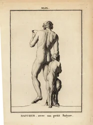 Statua di Bacco, dio romano del vino, nudo con un satiro