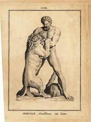 Statua di Ercole, eroe e dio romano, che soffoca un leone