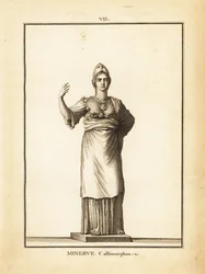 Statua della dea romana Minerva Callimorphos, con elmo
