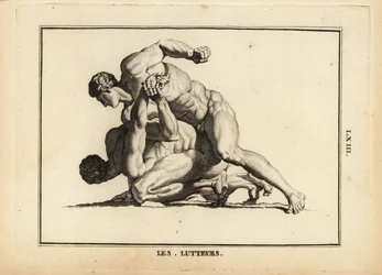 Statua di due lottatori maschi nudi
