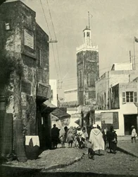 Scena di strada a Tangeri, con moschea