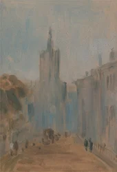 Strada con chiesa e figure, 1822-1825