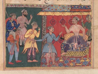 Racconti di un pappagallo Tuti-nama: La dodicesima notte: Il re Bhojaraja cerca invano di accertare..., c. 1