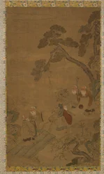 Arazzo: cinque saggi in un giardino sotto i pini, dinastia Ming a Qing, 1368-1911