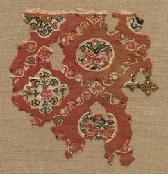 Arazzo con reticolo di animali in medaglioni, 600-700