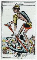 Carta dei Tarocchi della Morte, il mietitore, tarocchi Noblet, XVII secolo