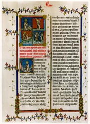 Pagina di testo con scene bibliche, fine XIV secolo
