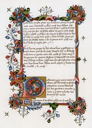 Pagina di testo con lettera iniziale illuminata, inizio XV secolo