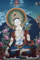Thangka raffigurante la dea Tara Bianca, simbolo buddista di lunga vita