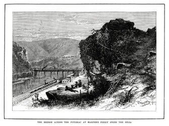Il ponte sul Potomac a Harpers Ferry, West Virginia, USA, 1877