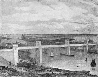 Il ponte tubolare Britannia attraverso lo stretto di Menai, 1850..., 1901
