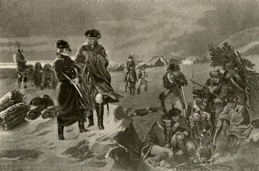Il campo a Valley Forge. Mantelli degli ufficiali e coperte olandesi per i soldati, c1777, 1937