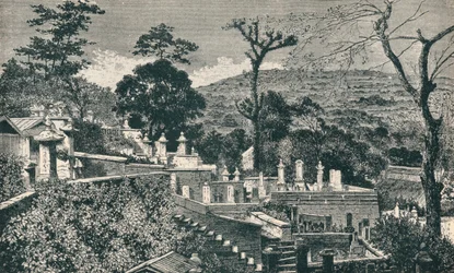 La collina del cimitero a Nagasaki, Giappone, prima dell