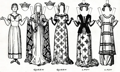 La galleria del costume britannico: abito indossato durante il regno del primo Edoardo, c1934