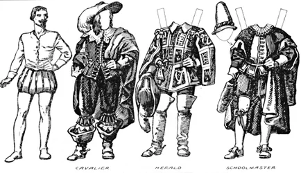 La galleria del costume storico: alcuni abiti di cavalieri e teste rotonde, c1934