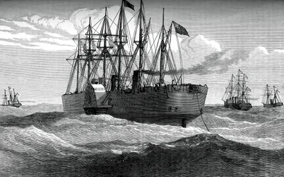 Il Great Eastern che posa il cavo telegrafico atlantico, c1865, c1880