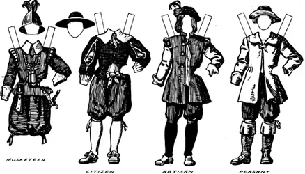 La grande galleria del costume storico: abito indossato nel regno di Giacomo I, c1934