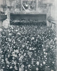 Il grande incontro di reclutamento alla Guildhall di Londra, 1914