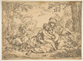 La Sacra Famiglia con San Giovanni Battista, copia da Cantarini
