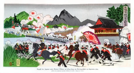 I giapponesi guidati dal generale Oshima invadono Ping Yang, Corea, 14 settembre 1894, 1900