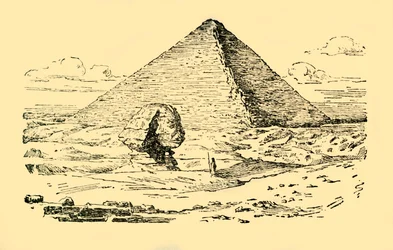La piramide tomba del re Khufu e la Grande Sfinge a Giza, Egitto, c1930