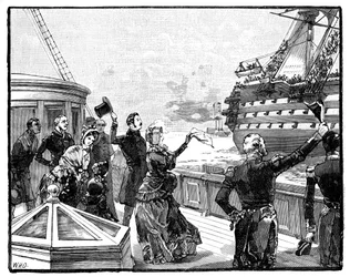 La regina che saluta il duca di Wellington dalla nave ammiraglia, c1850s, 1888