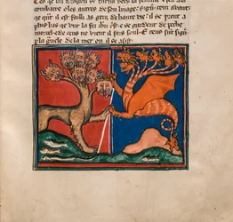 La Bestia del Mare e la Bestia della Terra. Miniatura da: Apocalisse di San Giovanni, ca 1320