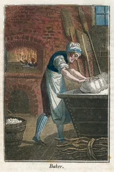 Il fornaio che impasta la pasta sul coperchio di un contenitore di farina, 1823