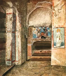 La cappella funeraria dei SS. Felice e Adautto nelle Catacombe di Commodilla, Roma, Italia, 1928