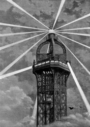 La luce elettrica in cima alla Torre Eiffel, Parigi, 1889