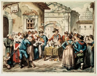 Il gioco delle coppe in una piazza di Roma