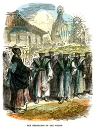 I mercanti del quartiere, processione del festival di Capodanno a Yokohama, Giappone, 1872