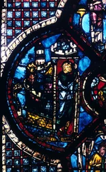 Il pellegrino lascia Gerusalemme per Gerico, vetrata, Cattedrale di Chartres, Francia, 1205-1215
