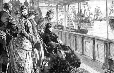 La regina che rivede la flotta a Spithead, Hampshire, fine XIX secolo