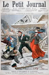 La moglie del colonnello Jankoff salva le bandiere del reggimento, bombardamento di Vladivostok, 1904