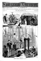Generatore di Thomas Edison per la luce elettrica nella sua casa a Menlo Park, New Jersey, USA, 1879